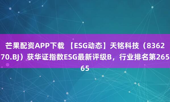 芒果配资APP下载 【ESG动态】天铭科技（836270.BJ）获华证指数ESG最新评级B，行业排名第265
